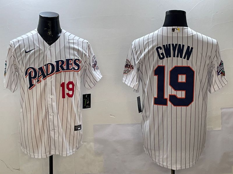Men San Diego Padres #19 Gwynn White Stripe Throwback Game Nike 2025 MLB Jersey style 4265->san diego padres->MLB Jersey